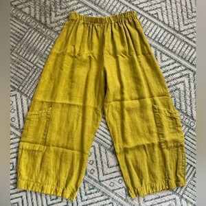 Bryn Walker Guava Green Wide Leg Linen Pants XS Elastic Waist Lagenlook VGUC